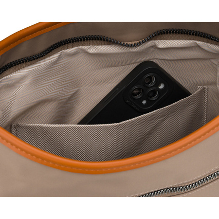 Städtische Damen-Handtasche aus Polyester und Öko-Leder in Beige, einteilig und mit Reißverschluss – Peterson