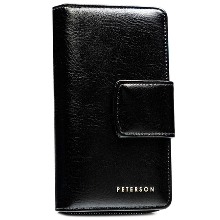 Große, vertikale Damen Geldbörse aus schwarzem Öko-Leder – Peterson