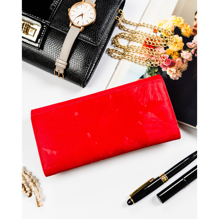 Große, rote Damen-Geldbörse aus Natur- und Öko-Leder mit Druckknopfverschluss – Peterson