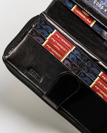 Große Damen Geldbörse aus Leder mit Reißverschluss und Druckknopf – Peterson