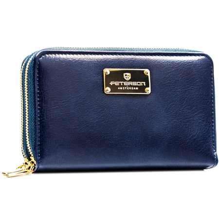 Dunkelblaue Damen-Geldbörse im Federmäppchen-Stil aus Öko-Leder mit Reißverschluss – Peterson