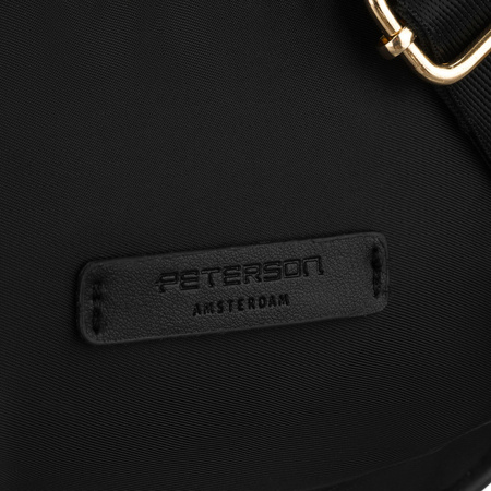 Schwarze Damen-Umhängetasche aus Nylon, aufgehängt an einem verstellbaren Gürtel – Peterson