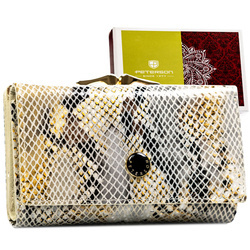 Damen Geldbörse mit Bügel- und Druckknopfverschluss aus echtem Leder mit Schlangenprägung – Peterson