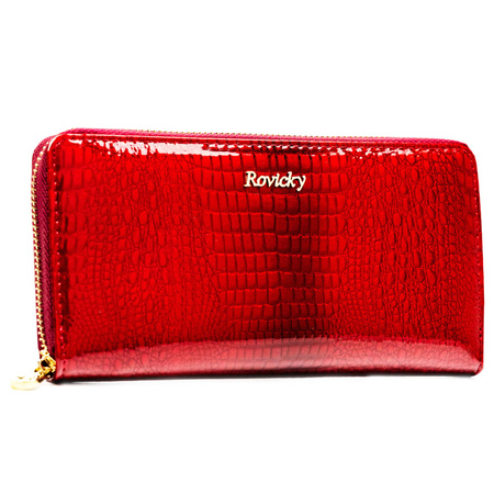 Lackierte Federmappen-Geldbörse aus Naturleder in Rot mit Reißverschluss – Rovicky