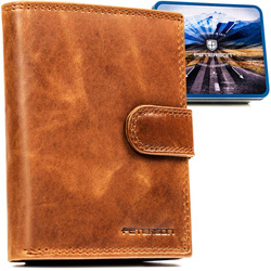 Herren-Geldbörse aus echtem Leder, braun, vertikal mit Druckverschluss - Peterson