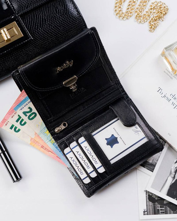 Mittelgroße Damen Geldbörse aus Leder mit Druckknopf – 4U Cavaldi