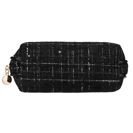 Schwarze Damen-Kosmetiktasche mit Karomuster aus synthetischem Material, ein Fach – Rovicky