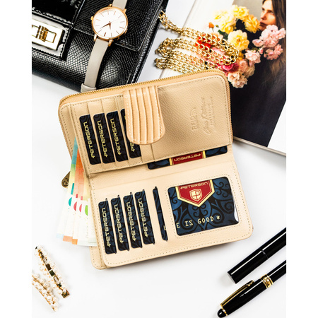 Beige Herren-Geldbörse im Hochformat aus Natur- und Öko-Leder mit Flechtmuster – Peterson