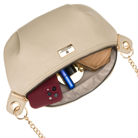 Beige Damen-Gürteltasche aus Öko-Leder mit Reißverschluss, getragen an einem verstellbaren Riemen – Peterson