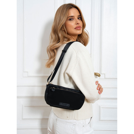 Schwarze Damen Umhängetasche aus Nylon mit Außentasche – Peterson