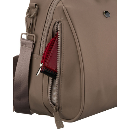 Kleiner, beiger Damen-Rucksack aus Polyester, ausgestattet mit einem zusätzlichen Gürtel - Peterson