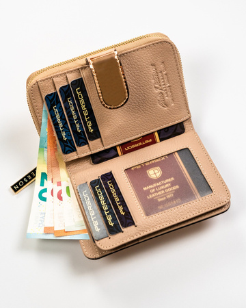 Kleine Damen Geldbörse in Gold aus echtem Leder mit Fotofach – Peterson