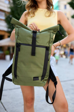Geräumiger City-Rucksack im Rolltop-Design in Grün – Peterson