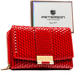 Rote, lackierte Damen-Geldbörse aus Öko-Leder mit strukturierter Oberfläche - Peterson