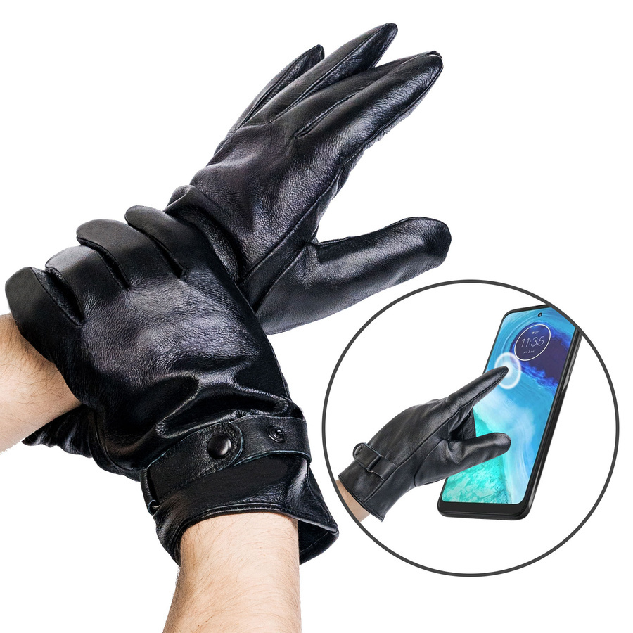 Gefütterte Herren Lederhandschuhe mit Weitenverstellung – Rovicky