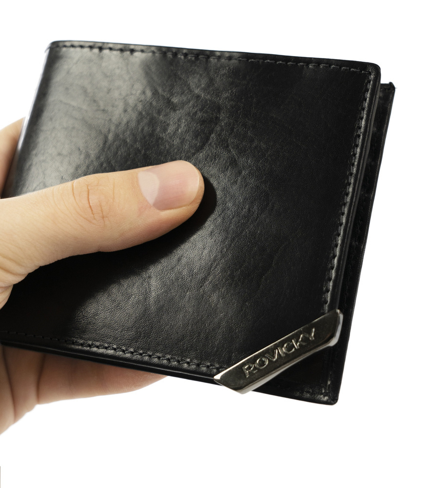 Herren Geldbörse Querformat mit silbernem Akzent aus Glattleder – Rovicky