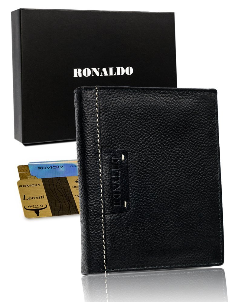 Große schwarze Herren Geldbörse aus Echtleder mit RFID-Schutz – Ronaldo
