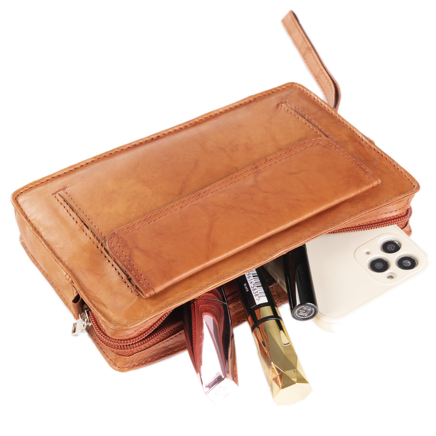 Herren Handgelenktasche mit Handschlaufe – Echtleder – Bild 6