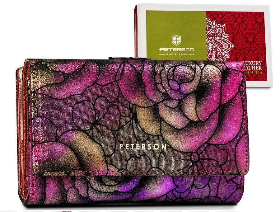Damen Geldbörse aus Naturleder mit Blumenmuster — Peterson