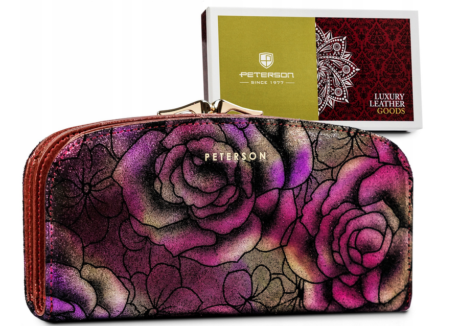 Große Damen Geldbörse aus Echtleder mit Blumenmuster – Peterson