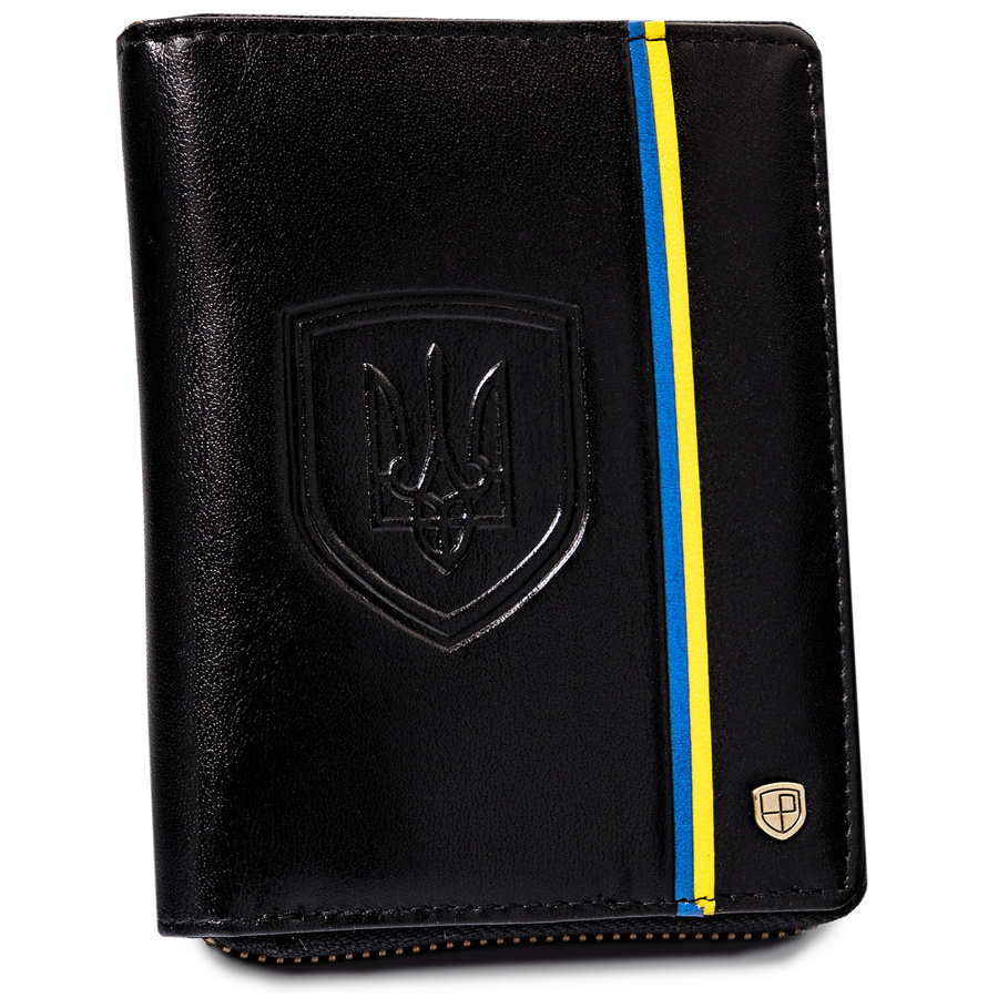 Herren Geldbörse aus Leder mit ukrainischem Wappen und Farben – Peterson