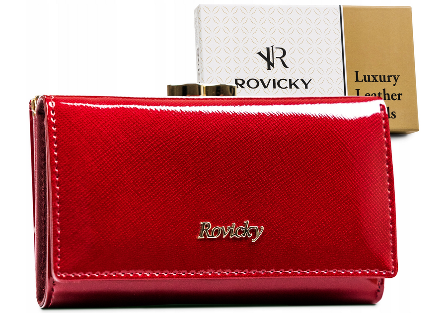 Damen Geldbörse aus Leder mit Bügelverschluss und Druckknopf – Rovicky