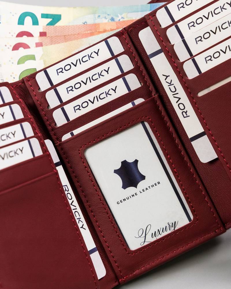 Damen Geldbörse aus Leder mit Bügelverschluss und Druckknopf – Rovicky – Bild 7
