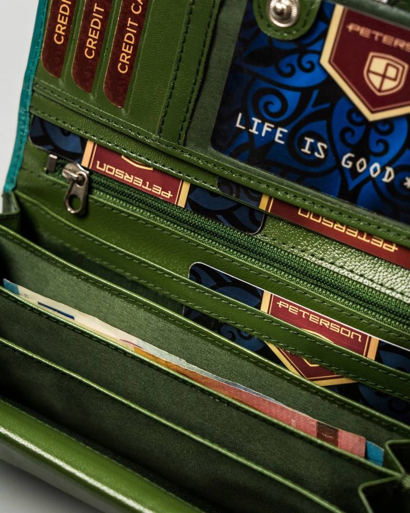 Mehrfarbige Damen Geldbörse aus Leder mit Druckknopf – Peterson – Bild 8