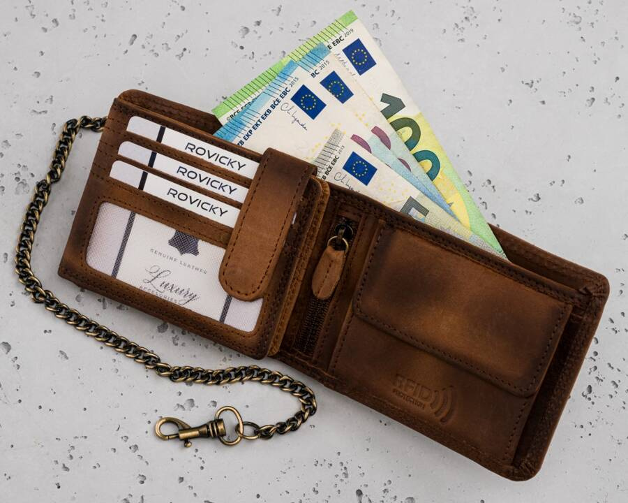 Große Herren Geldbörse aus Leder mit Kette – Bild 9
