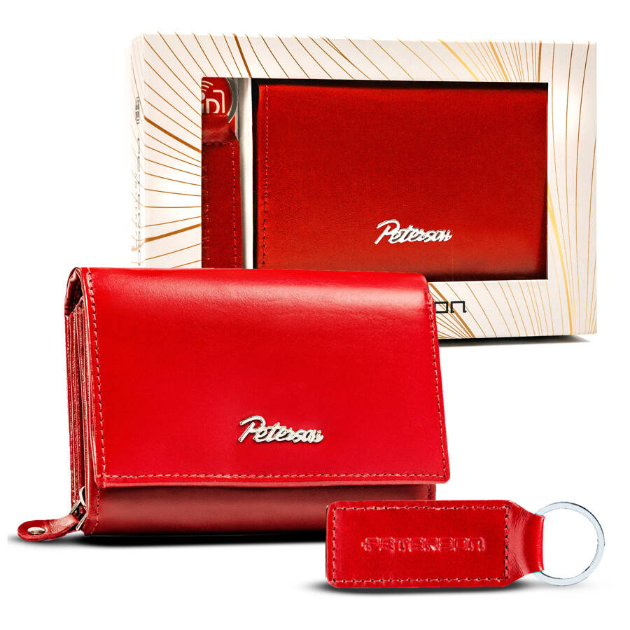 Geschenkset: große Damen Geldbörse und Schlüsselanhänger aus Leder – Peterson