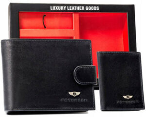 Geschenkset: Elegante Herren Geldbörse aus Leder, Kartenetui und Schlüsselanhänger – Peterson
