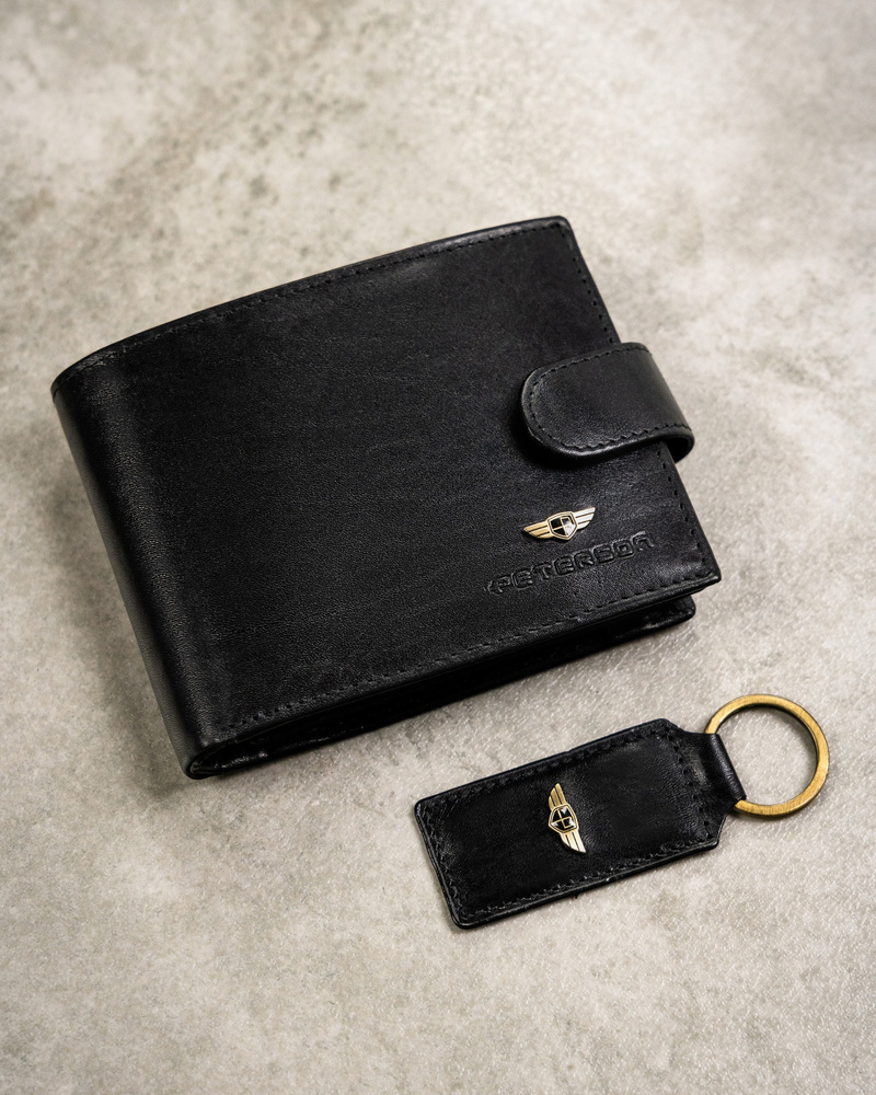 Geschenkset: Elegante Herren Geldbörse aus Leder, Kartenetui und Schlüsselanhänger – Peterson – Bild 4