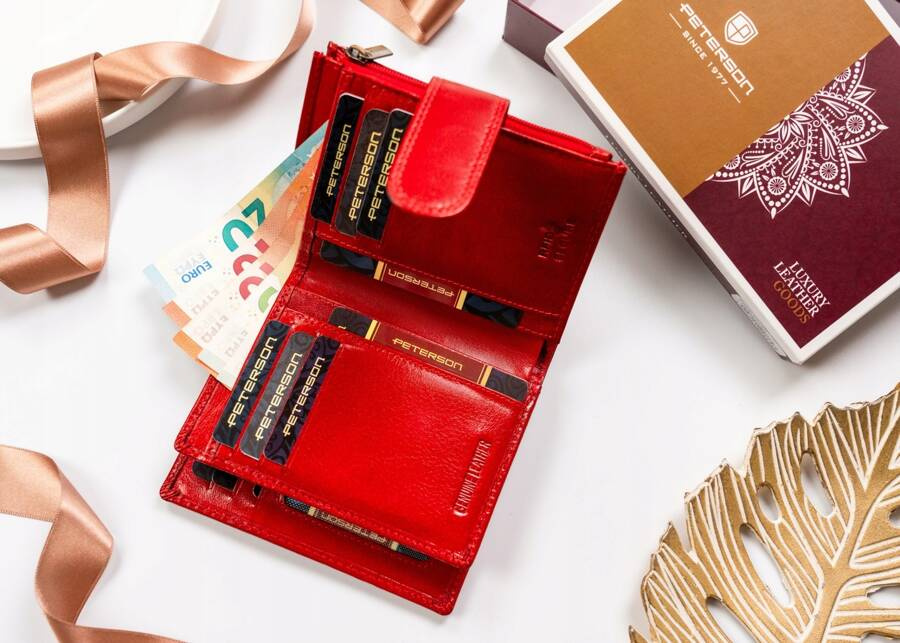Mittelgroße Damen Geldbörse aus Leder mit Druckknopf und Reißverschluss – Peterson – Bild 6