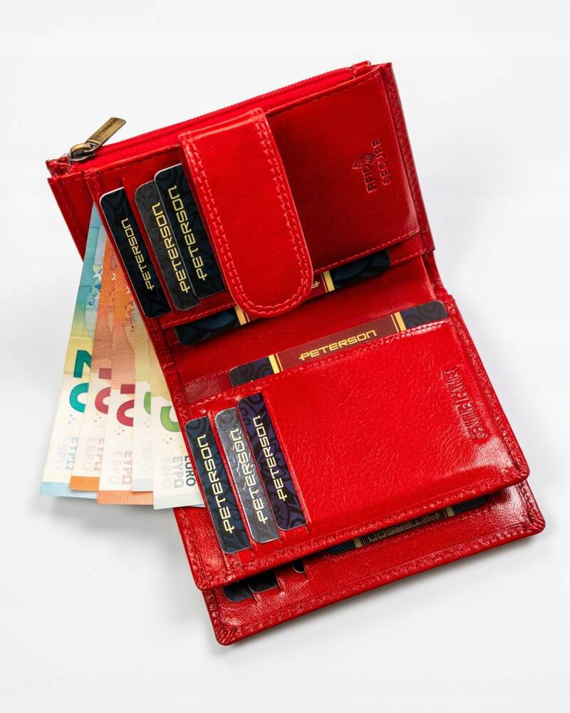 Mittelgroße Damen Geldbörse aus Leder mit Druckknopf und Reißverschluss – Peterson – Bild 5