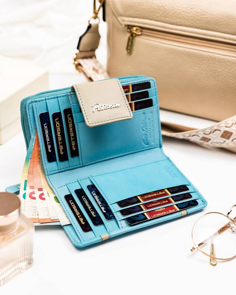Elegante Damen Geldbörse aus Leder mit Druckknopf und Reißverschluss – Peterson – Bild 6