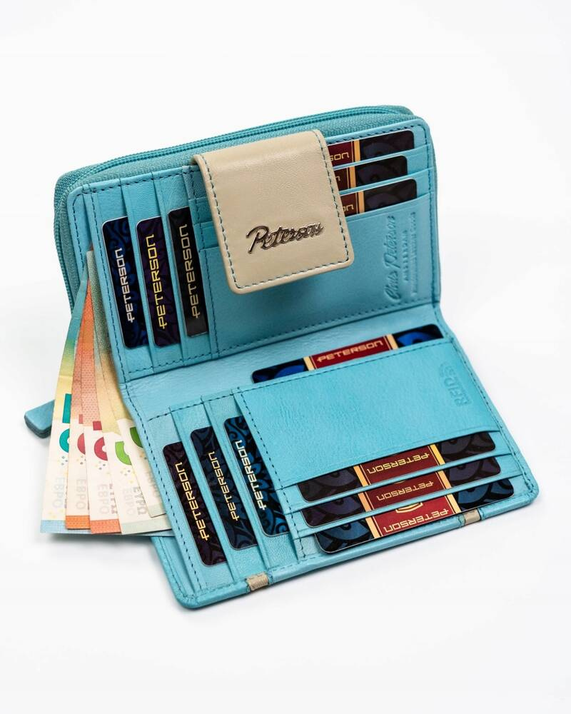 Elegante Damen Geldbörse aus Leder mit Druckknopf und Reißverschluss – Peterson – Bild 5