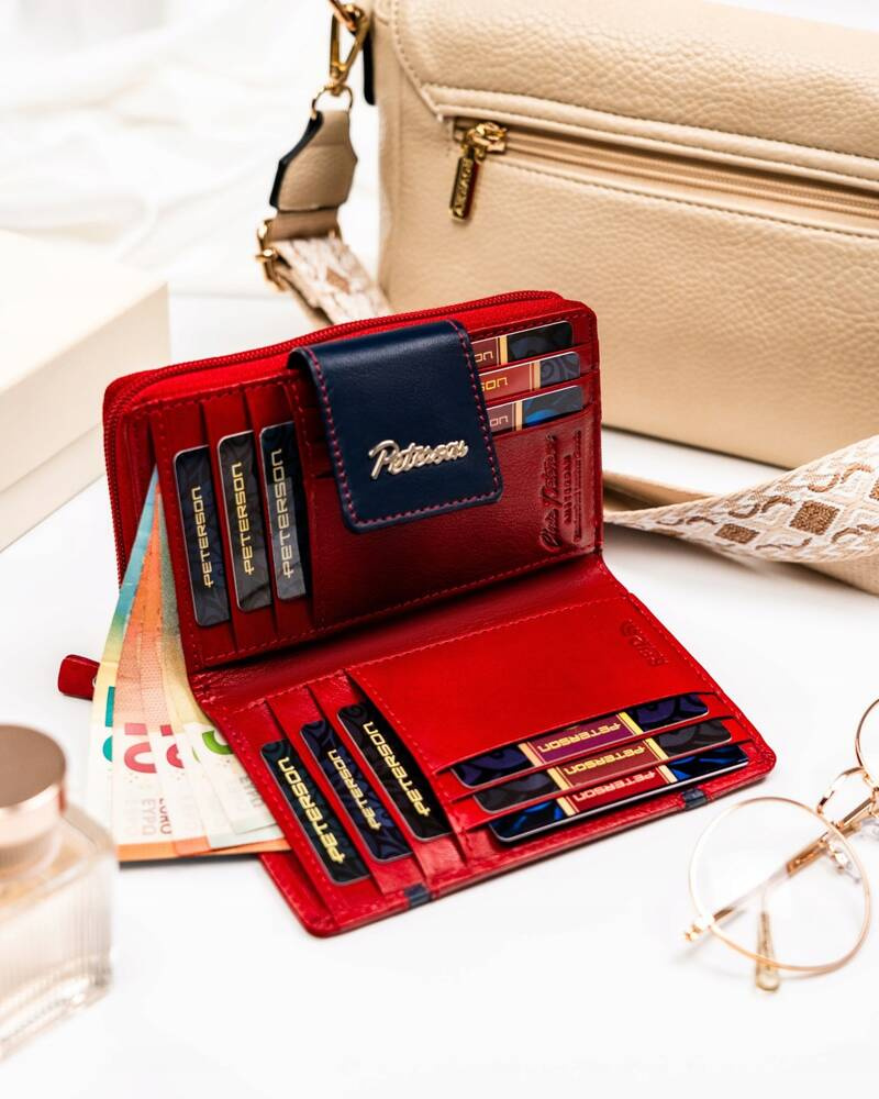 Elegante Damen Geldbörse aus Leder mit Druckknopf und Reißverschluss – Peterson – Bild 5