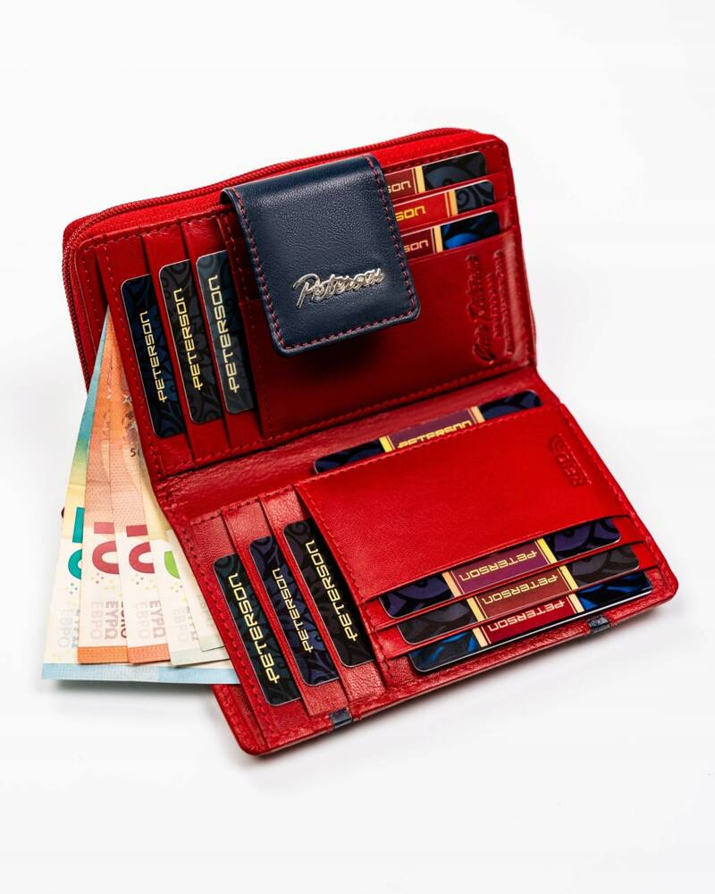 Elegante Damen Geldbörse aus Leder mit Druckknopf und Reißverschluss – Peterson – Bild 6