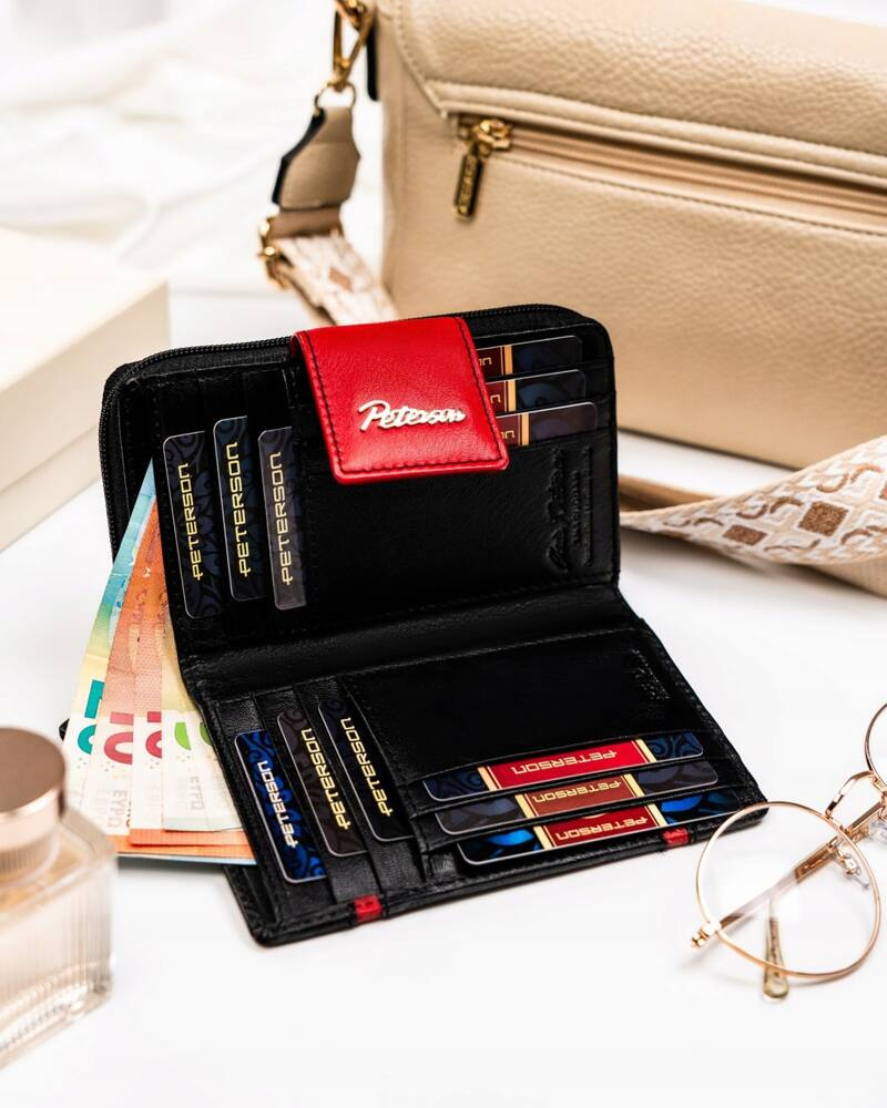Elegante Damen Geldbörse aus Leder mit Druckknopf und Reißverschluss – Peterson – Bild 5