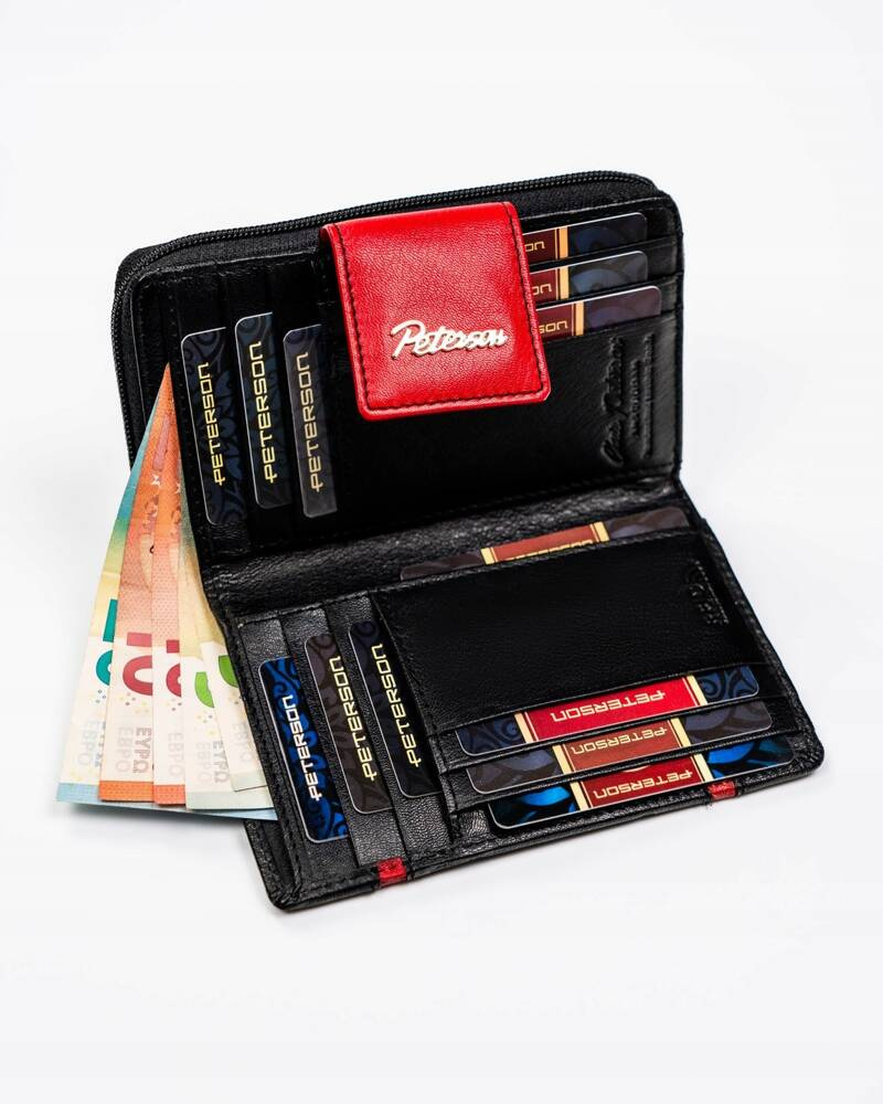 Elegante Damen Geldbörse aus Leder mit Druckknopf und Reißverschluss – Peterson – Bild 6
