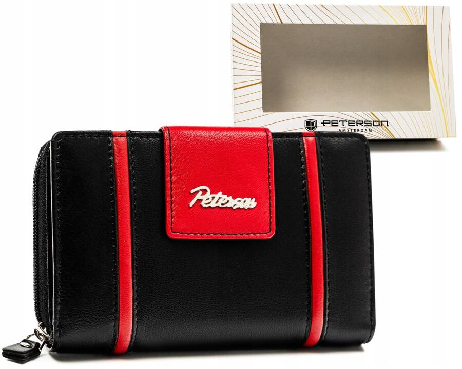 Elegante Damen Geldbörse aus Leder mit Druckknopf und Reißverschluss – Peterson