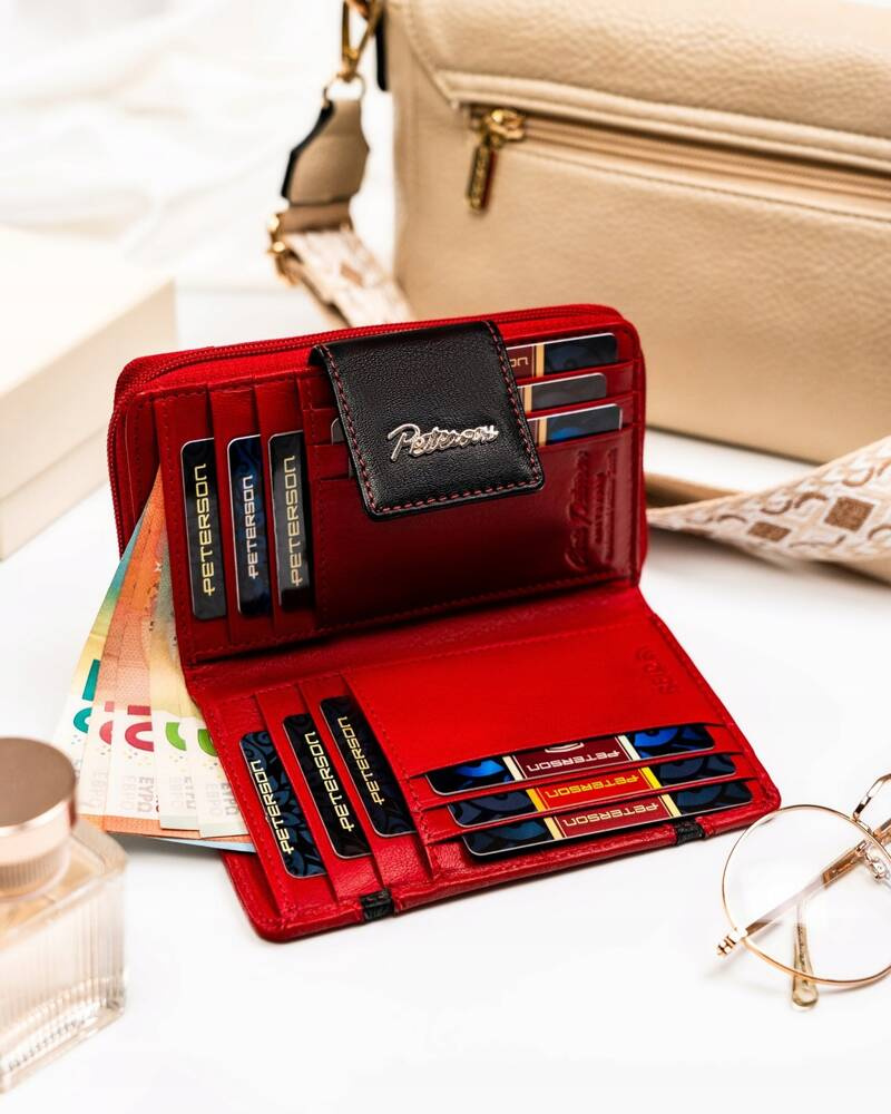 Elegante Damen Geldbörse aus Leder mit Druckknopf und Reißverschluss – Peterson – Bild 5