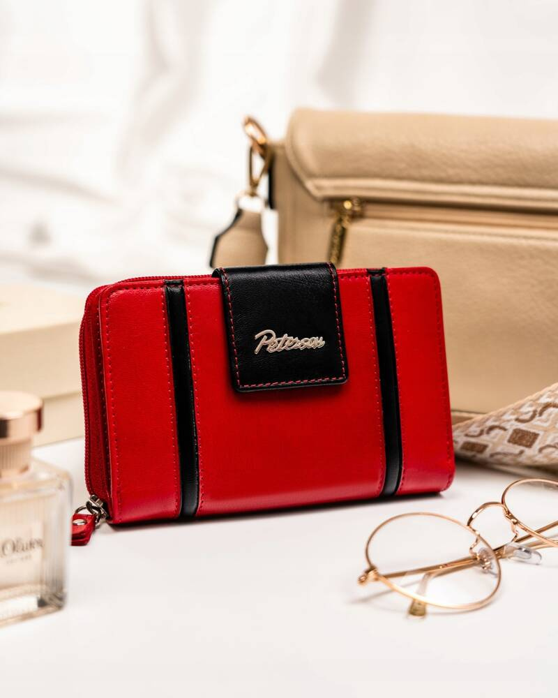 Elegante Damen Geldbörse aus Leder mit Druckknopf und Reißverschluss – Peterson – Bild 2