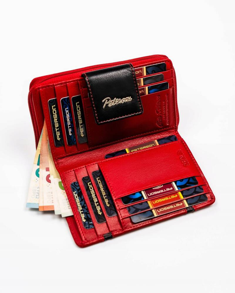 Elegante Damen Geldbörse aus Leder mit Druckknopf und Reißverschluss – Peterson – Bild 6