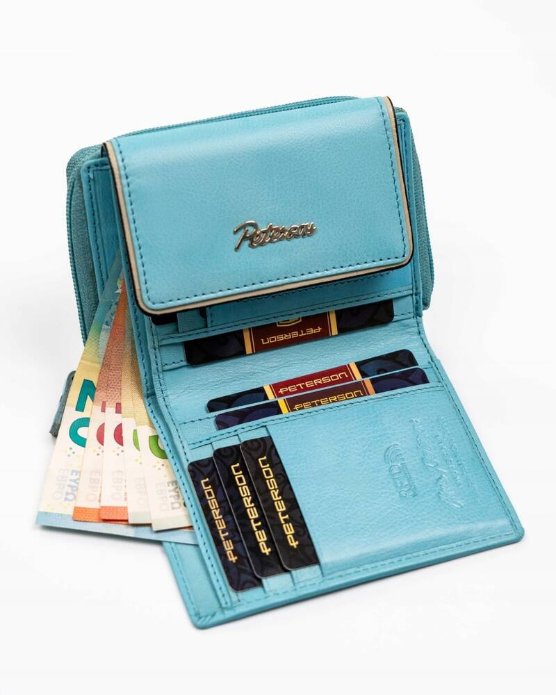 Kleine Damen Geldbörse aus Leder mit Druckknopf und Reißverschluss – Peterson – Bild 6