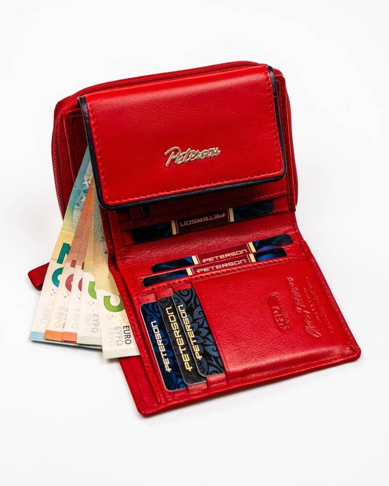 Kleine Damen Geldbörse aus Leder mit Druckknopf und Reißverschluss – Peterson – Bild 6