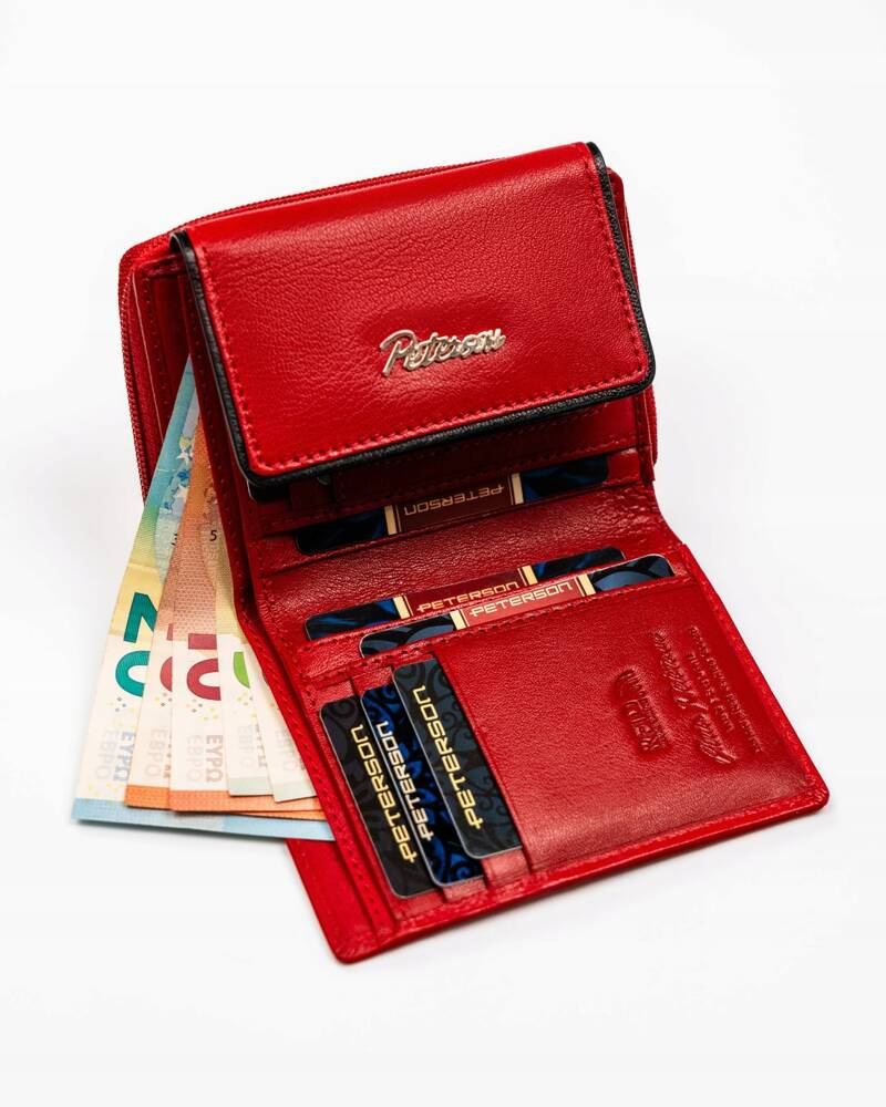 Kleine Damen Geldbörse aus Leder mit Druckknopf und Reißverschluss – Peterson – Bild 6
