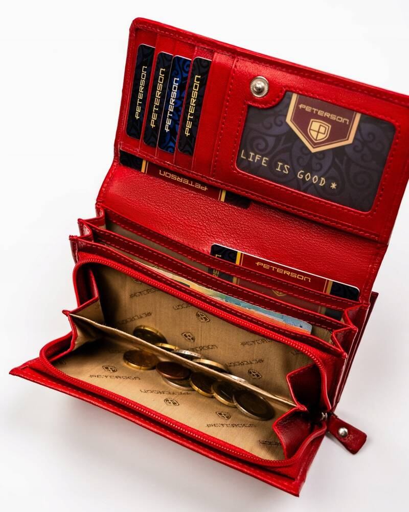 Große Damen Geldbörse aus Leder mit Druckknopf und Reißverschluss – Peterson – Bild 7