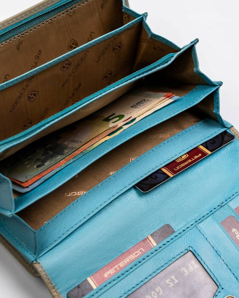Geräumige Damen Geldbörse aus Leder mit Druckknopf und Reißverschluss – Peterson – Bild 9
