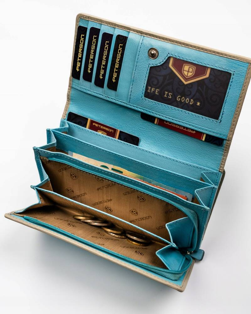 Geräumige Damen Geldbörse aus Leder mit Druckknopf und Reißverschluss – Peterson – Bild 11